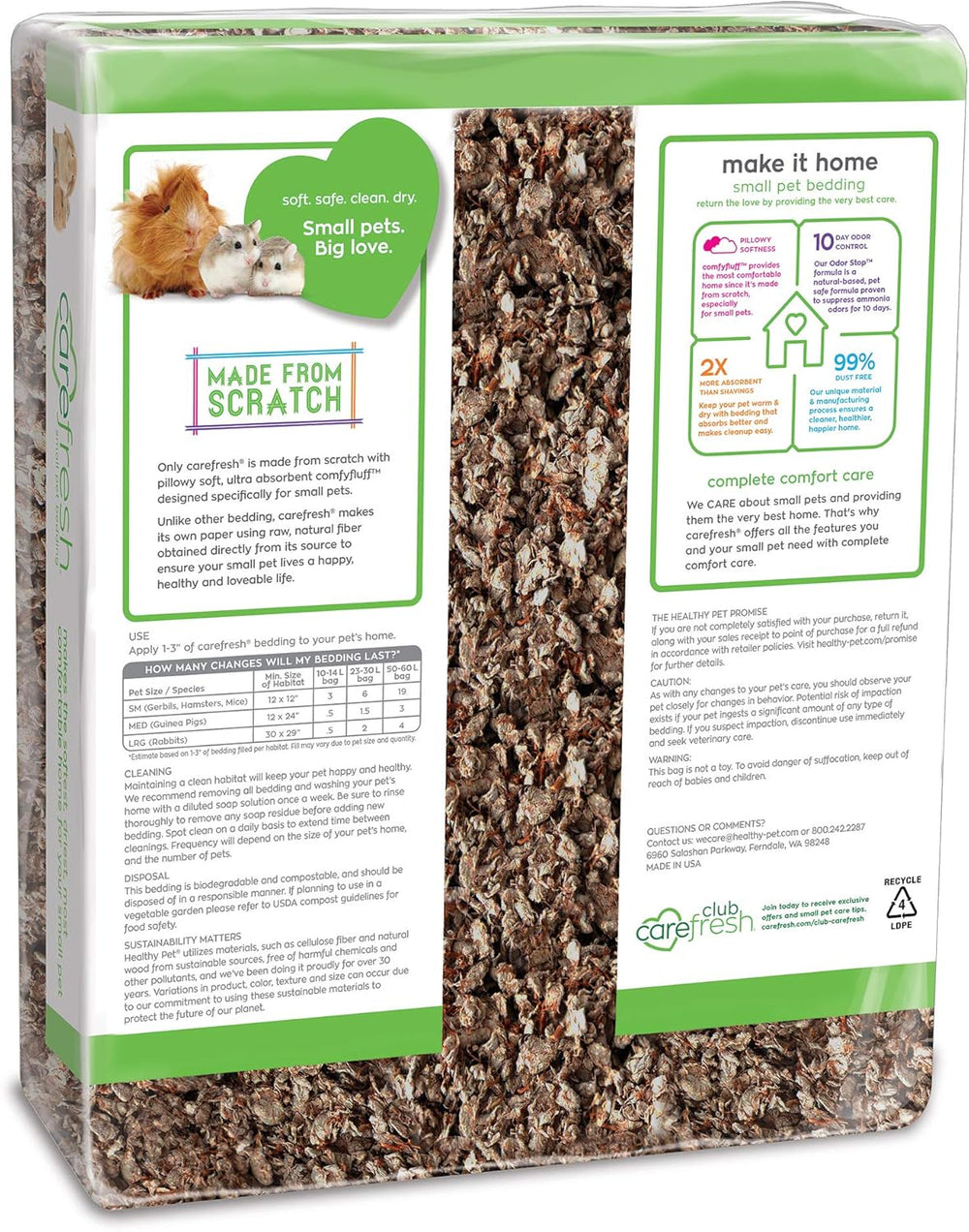 99% Dust-Free Natural Paper Small Pet Bedding with Superior 10 Day Odor Control & Absorption, for Guinea Pigs, Hamsters, Rabbits, & Rats, 60 L