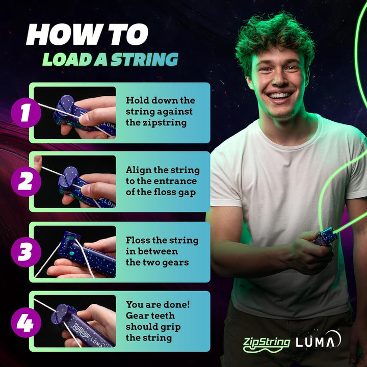 Luma Replacement Strings for Rope Launcher Toy, Pack of 5 - UV Reactive Glow in the Dark Fidget String for Kids & Adults - Shark Tank Featured Lasso Rope Loop String Replacement