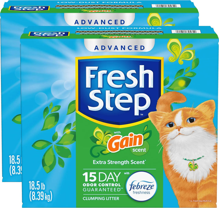 Advanced Clumping Litter with Febreze Freshness with Gain Scent, Fights Odor on Contact, 37 Lbs. (2 X 18.5 Lb. Box) (Package May Vary)