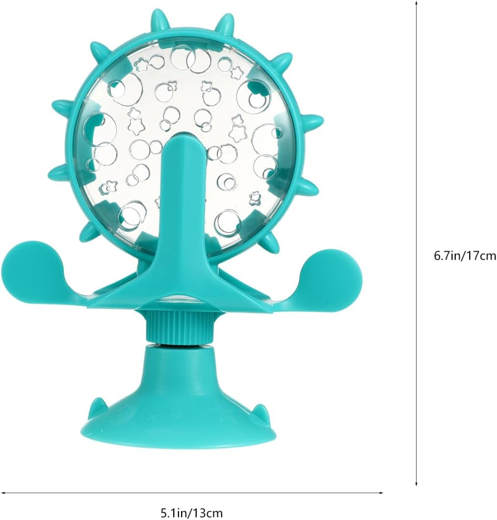 Interactive Pet Treats Dispenser Toy: 360 Degree Rotating Windmil Puzzle Toys for Small Cat & Dog - Blue Exercise Wheel Cat Feeder with Suction Cup