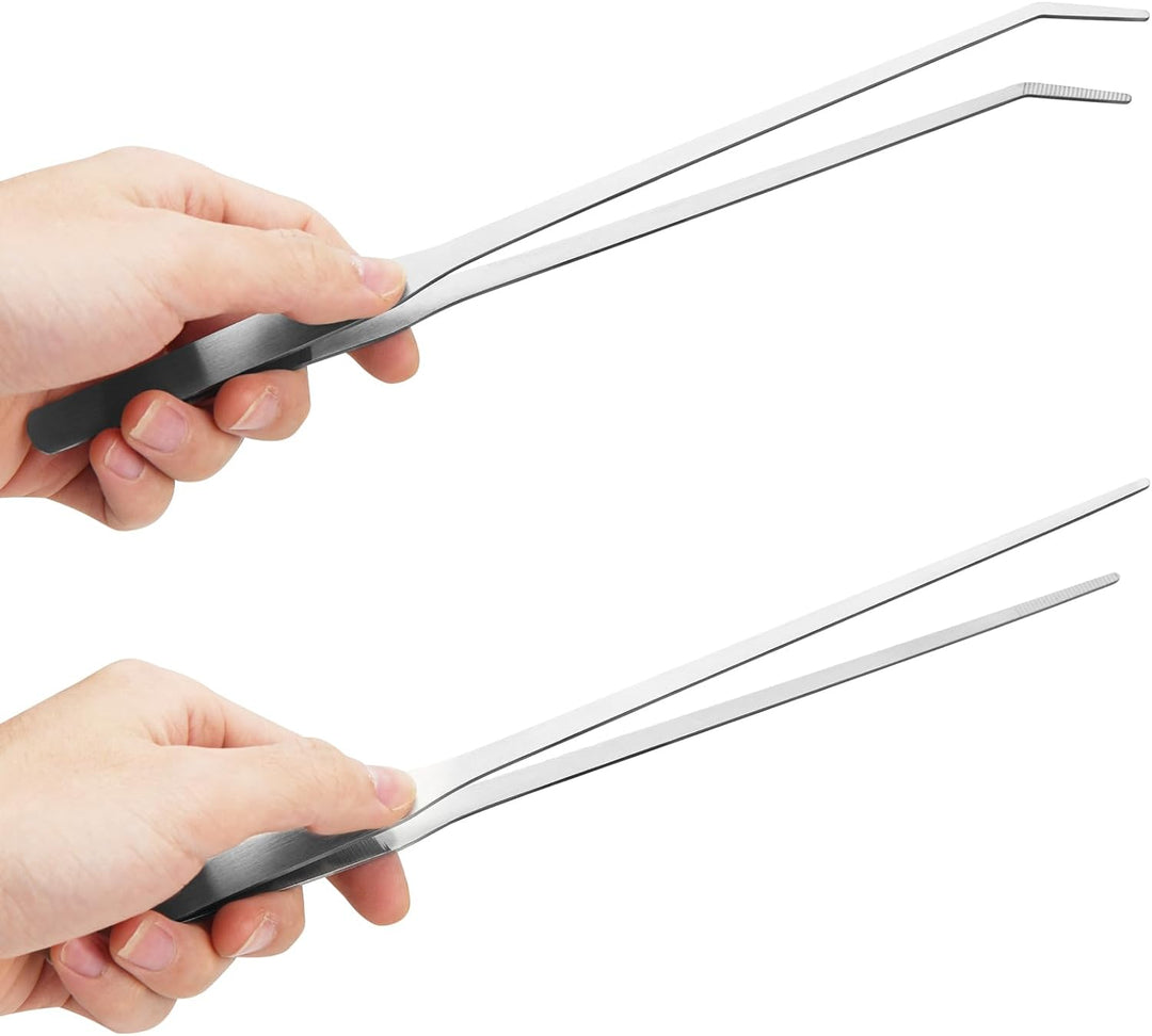 2PCS Long Aquarium Tweezers - 10.6" Straight and Curved Tweezers, Stainless Steel Reptile Feeding Tongs, Terrarium Aquascape Tools Feeder for Lizards, Bearded Dragon Snake Tank Accessories