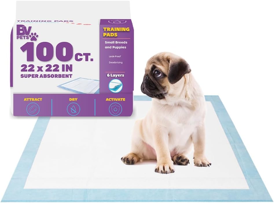 Puppy Pads Leak-Proof 100 Count 22"X 22" - Absorbent Pee Pads for Dogs with 6-Layer Design, Rapid Dry Sheet & Built-In Attractant - Dog Pad with Odor Control, Perfect for Puppies & Senior Dogs