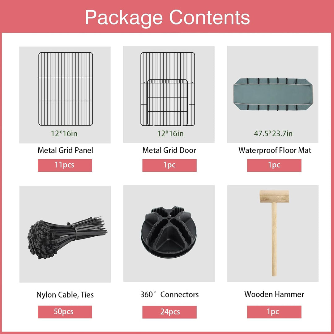 12 Panels Small Animal Playpen, 48" X 24" X 16" Pet Playpen with Waterproof Mat, C&C Cage for Guinea Pigs, Puppy Play Pen, Bunny Playpen, Indoor Outdoor Portable Metal Wire Yard Fence