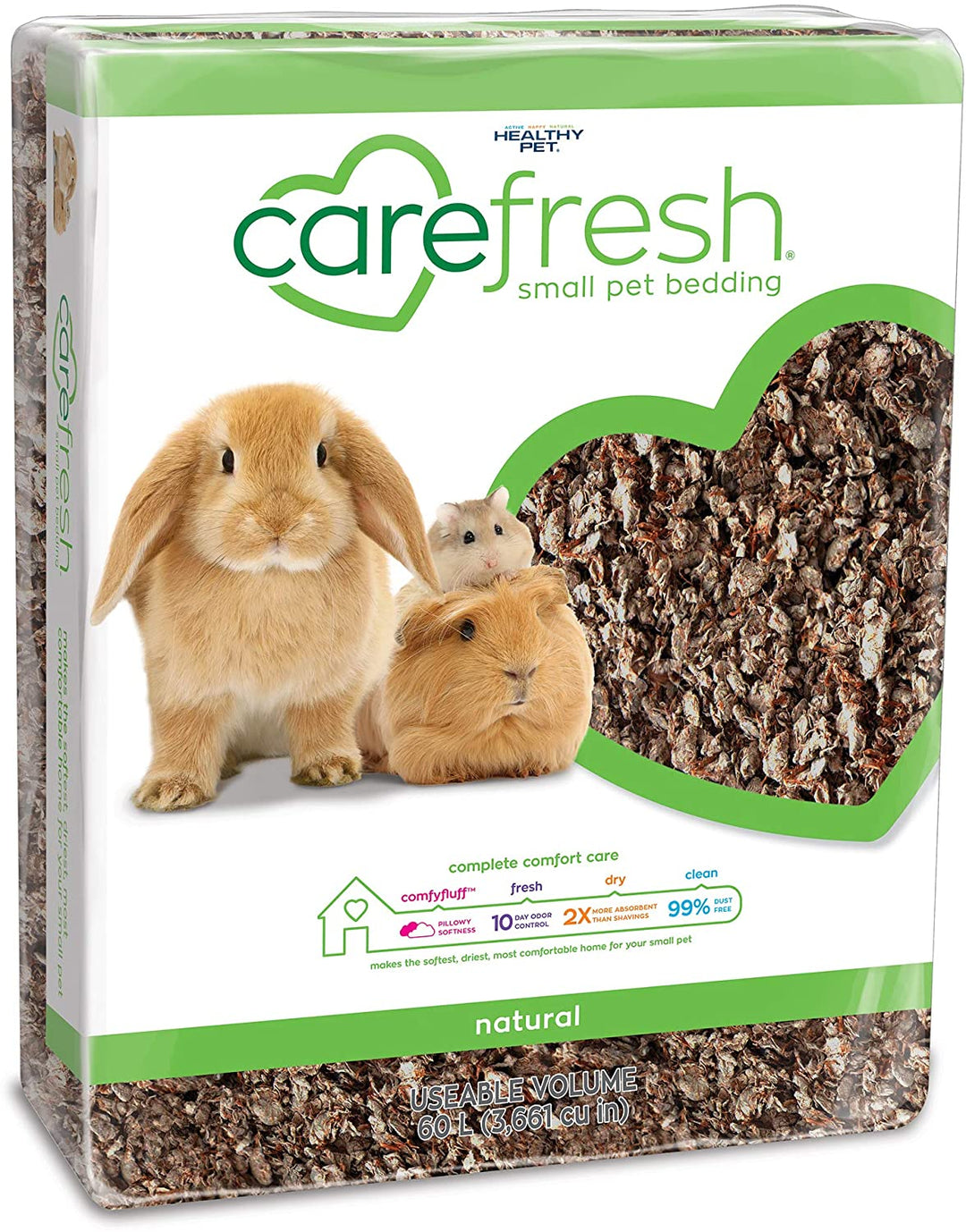 99% Dust-Free Natural Paper Small Pet Bedding with Superior 10 Day Odor Control & Absorption, for Guinea Pigs, Hamsters, Rabbits, & Rats, 60 L