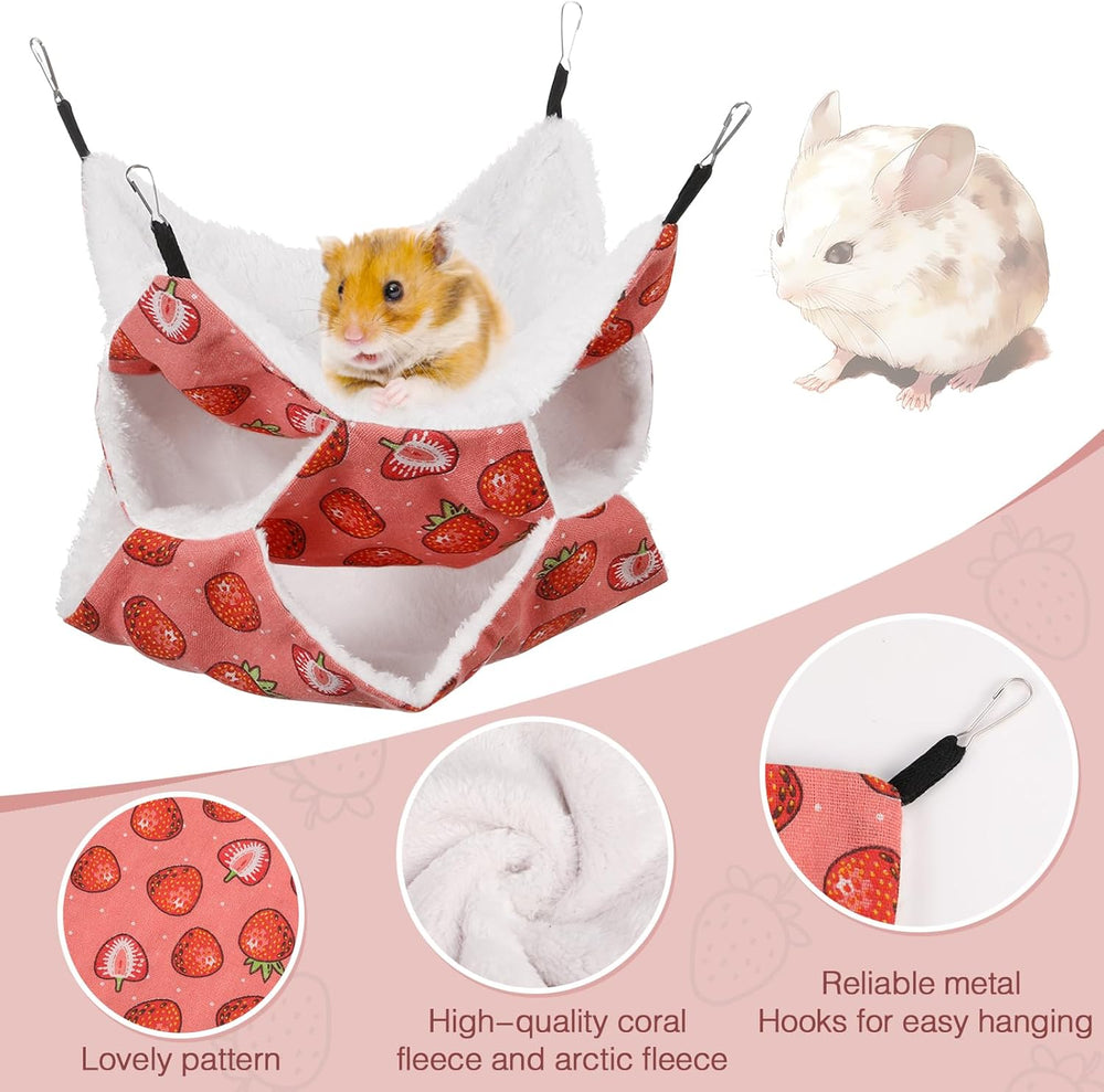 3 Layer Guinea Pig Cage Hammock, Cute Rat Hamster Hanging Hammock Bed Soft Warm Small Animals House Cage Accessories Toy for Ferret Squirrel Chinchilla Parrot Sugar Glider