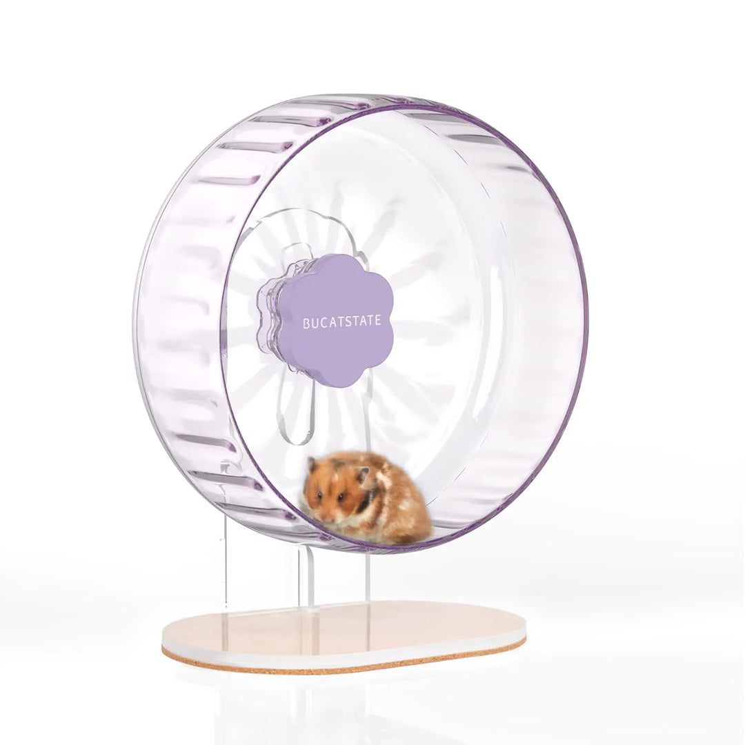BUCATSTATE purple hamster wheel with adjustable base, super-silent design for small animals.