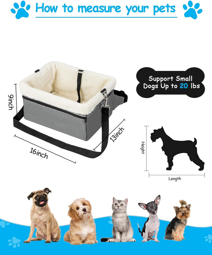 Dog Car Booster Seat for Small Dogs & Cats, Raised with Metal Frame
