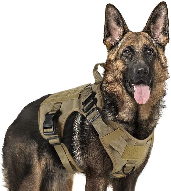 Tactical Dog Harness for Large, Heavy Duty Pet Harness with Handle, No-Pull Service Vest Large Breed, Adjustable Military Dog Vest for Training Hunting Walking, Black, L