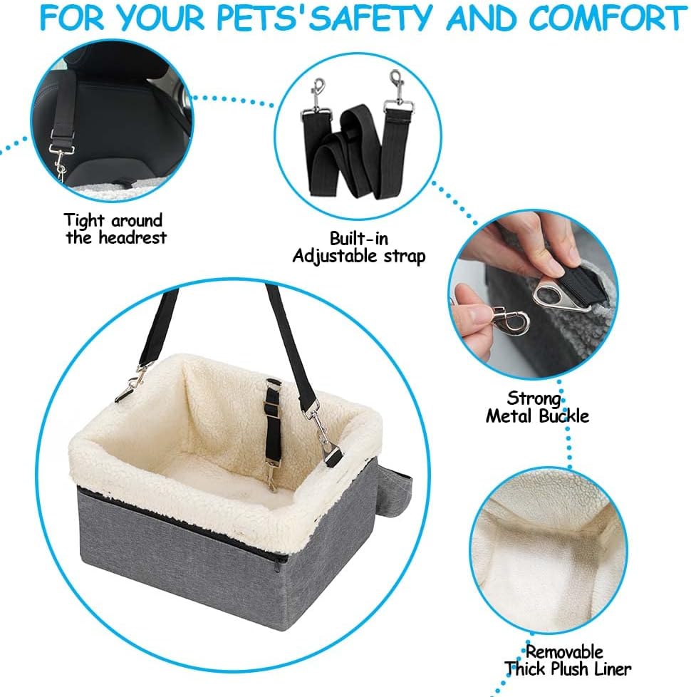 Dog Car Booster Seat for Small Dogs & Cats, Raised with Metal Frame