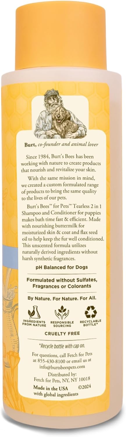 Tearless Puppy 2-In-1 Shampoo and Conditioner with Buttermilk and Linseed Oil, 2Pk, 95% Natural Origin Formulas, Best Gentle Shampoo for Puppies - Tear Free, 16 Oz - 6 Pack