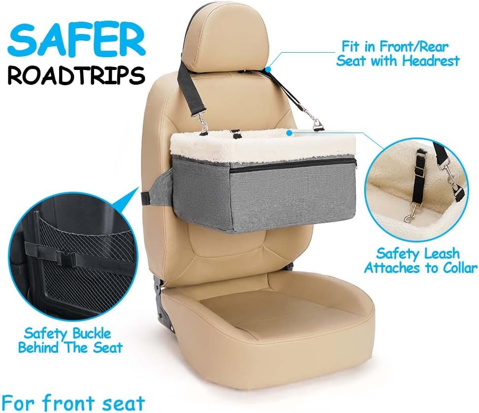 Dog Car Booster Seat for Small Dogs & Cats, Raised with Metal Frame