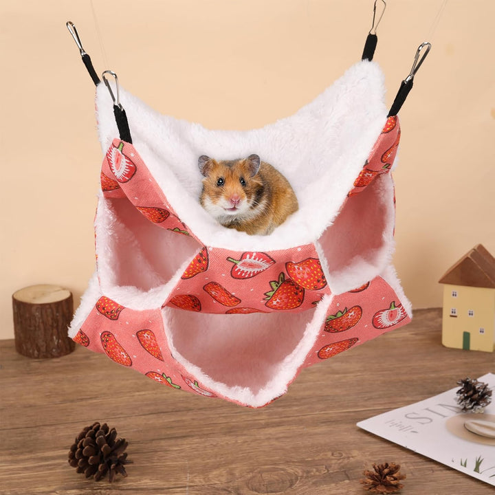 3 Layer Guinea Pig Cage Hammock, Cute Rat Hamster Hanging Hammock Bed Soft Warm Small Animals House Cage Accessories Toy for Ferret Squirrel Chinchilla Parrot Sugar Glider