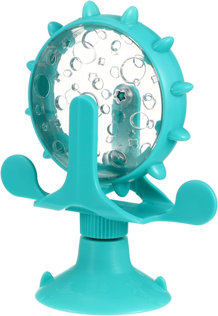 Interactive Pet Treats Dispenser Toy: 360 Degree Rotating Windmil Puzzle Toys for Small Cat & Dog - Blue Exercise Wheel Cat Feeder with Suction Cup