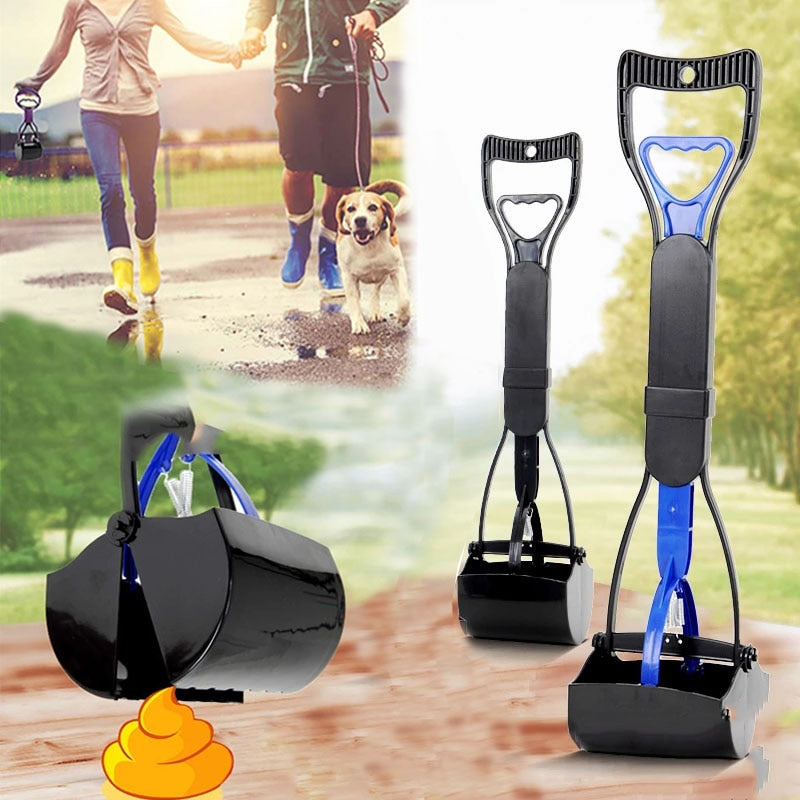 Portable long handle dog poop scooper for easy yard cleanup.