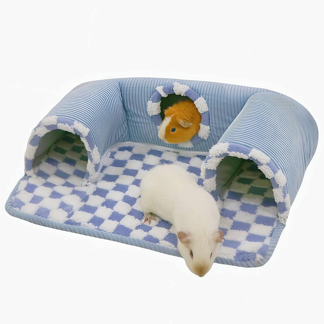 Guinea Pig Hideout Tunnel with Warm Bed for Small Pet 3 Cave Small Animal Tunnel Toy Cages Grey