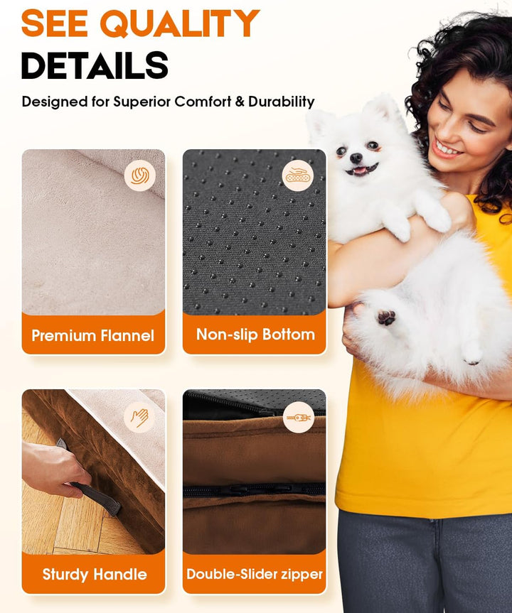 Xx-Large Orthopedic Dog Bed, Egg Foam Dog Couch with Removable Washable Cover, Waterproof Pet Sofa Bed with Non-Slip Bottom and Four-Sided Bolster Cushion, Brown Dog Beds for Giant Sized Dog