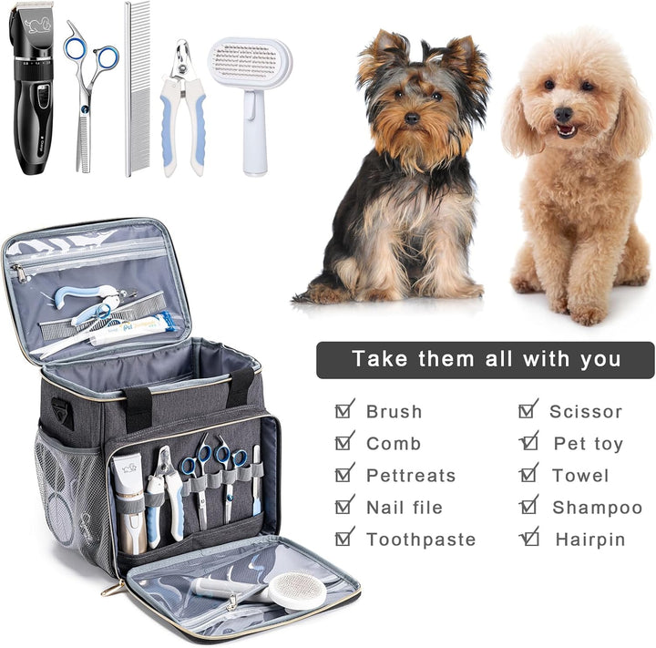Pet Grooming Bag, Dog Grooming Supplies Organizer Tote Bag, Perfect for Pet Grooming Tool Kit Accessories-Dark Gray