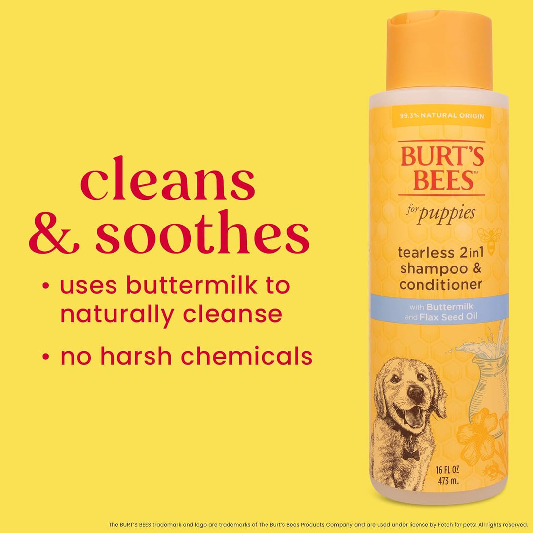 Tearless Puppy 2-In-1 Shampoo and Conditioner with Buttermilk and Linseed Oil, 2Pk, 95% Natural Origin Formulas, Best Gentle Shampoo for Puppies - Tear Free, 16 Oz - 6 Pack