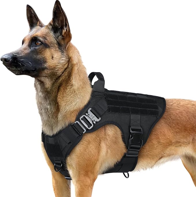Tactical Dog Harness for Large, Heavy Duty Pet Harness with Handle, No-Pull Service Vest Large Breed, Adjustable Military Dog Vest for Training Hunting Walking, Black, L