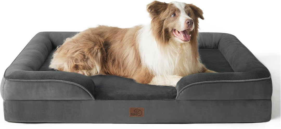 Orthopedic Dog Bed for Large Dogs - Big Washable Dog Sofa Beds Large, Supportive Foam Pet Couch Bed with Removable Washable Cover, Waterproof Lining and Nonskid Bottom, Dark Grey