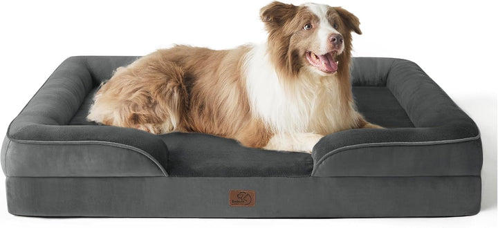 Orthopedic Dog Bed for Large Dogs - Big Washable Dog Sofa Beds Large, Supportive Foam Pet Couch Bed with Removable Washable Cover, Waterproof Lining and Nonskid Bottom, Dark Grey