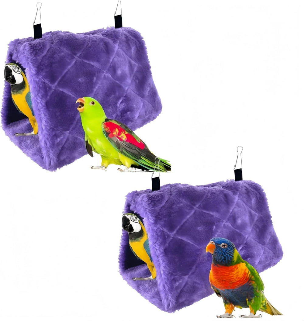 2 Pack Warm Bird Nest House Bed Hanging Hammock Toy Sleeping Bed Plush Hanging Snuggle Cave Happy Hut for Pet Parrot Parakeet Cockatiel Conure Cockatoo African Grey Macaw(Purple)