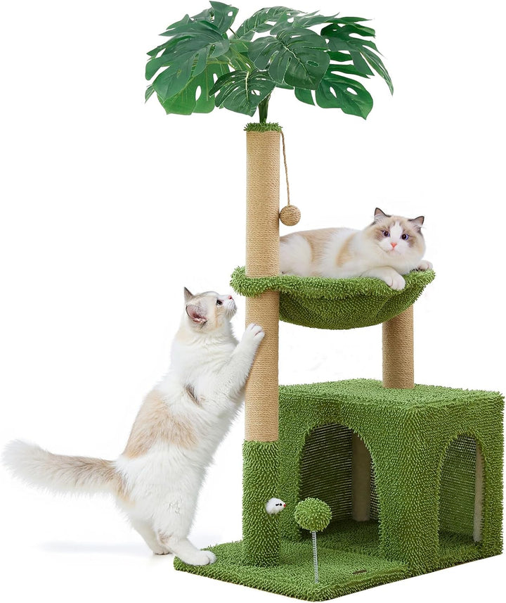 37" Cat Tree Tower for Indoor Cats，2-In-1 Multi-Functional Comfort with Premium Sisal Scratching Post, Cat Cando with Mouse Hole and Plush Toy Ball Large Hammock for Kitty or Small Cats