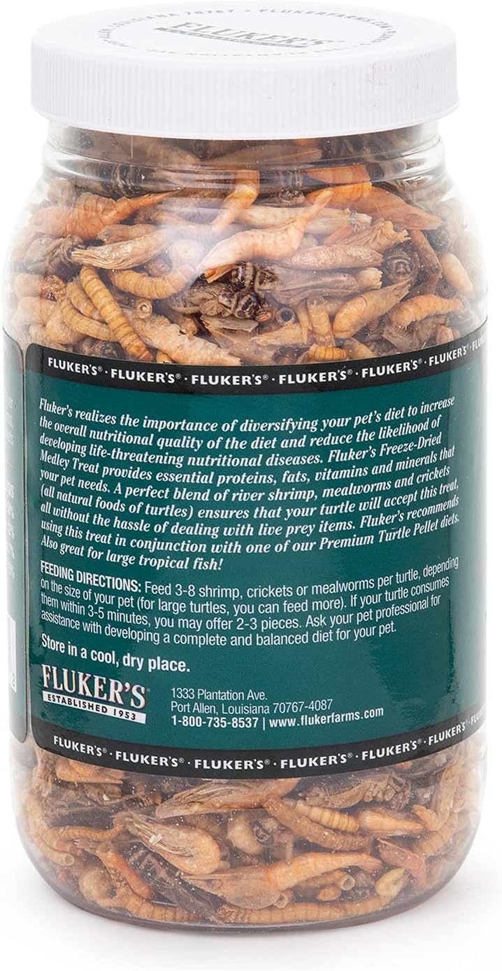 Aquatic Turtle Food,Vitamin,Enriched Medley Treats of Freeze,Dried River Shrimp,Mealworms,And Crickets,2.9 Oz,(Pack of 2)