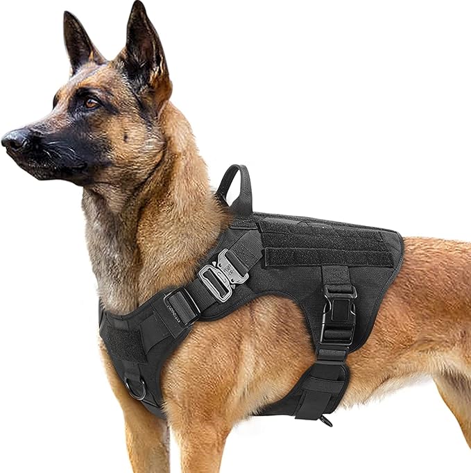 Tactical Dog Harness for Large, Heavy Duty Pet Harness with Handle, No-Pull Service Vest Large Breed, Adjustable Military Dog Vest for Training Hunting Walking, Black, L