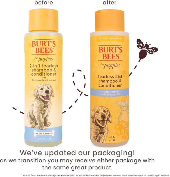 Tearless Puppy 2-In-1 Shampoo and Conditioner with Buttermilk and Linseed Oil, 2Pk, 95% Natural Origin Formulas, Best Gentle Shampoo for Puppies - Tear Free, 16 Oz - 6 Pack