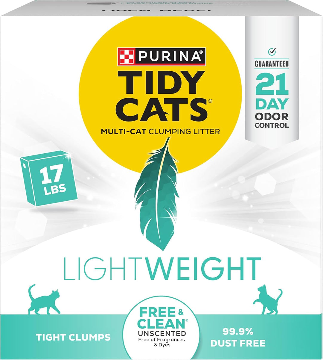 Purina  Low Dust, Clumping Cat Litter Odor Control, Lightweight Free and Clean Unscented, Multi Cat Litter - 17 Lb. Box
