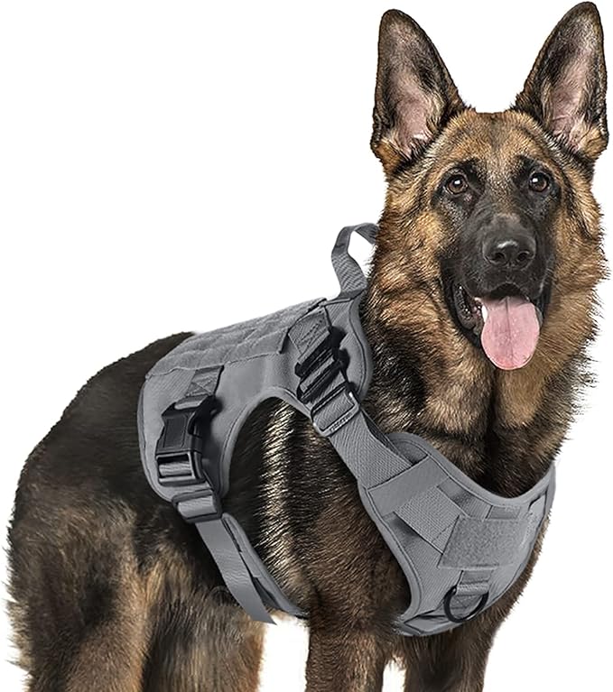 Tactical Dog Harness for Large, Heavy Duty Pet Harness with Handle, No-Pull Service Vest Large Breed, Adjustable Military Dog Vest for Training Hunting Walking, Black, L