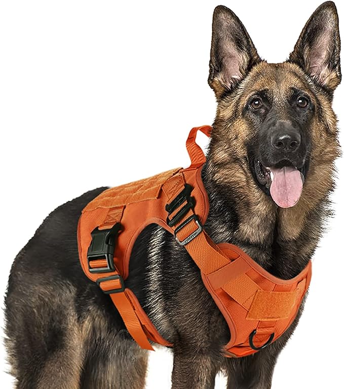 Tactical Dog Harness for Large, Heavy Duty Pet Harness with Handle, No-Pull Service Vest Large Breed, Adjustable Military Dog Vest for Training Hunting Walking, Black, L
