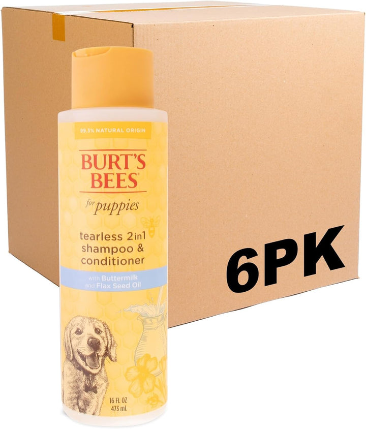 Tearless Puppy 2-In-1 Shampoo and Conditioner with Buttermilk and Linseed Oil, 2Pk, 95% Natural Origin Formulas, Best Gentle Shampoo for Puppies - Tear Free, 16 Oz - 6 Pack