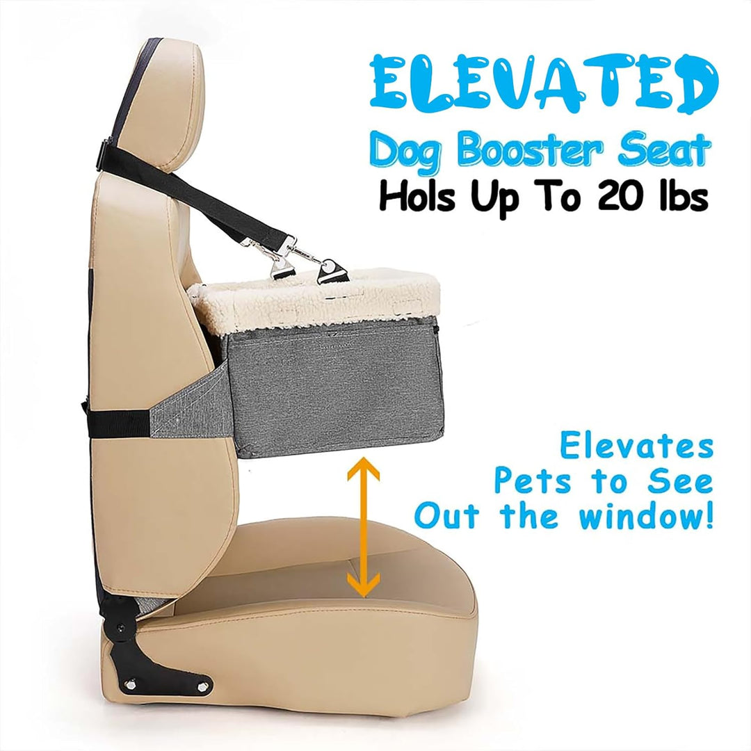 Dog Car Booster Seat for Small Dogs & Cats, Raised with Metal Frame