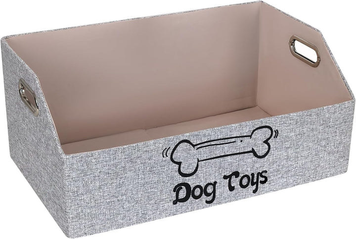 Dog Toy Basket, Puppy Toys Storage Organizer Box Foldable Trapezoid Fabric Bin Pet Supplies Holder Container with Metal Handles for Organizing Dogs Chew Toys Blankets Leashes, Gray