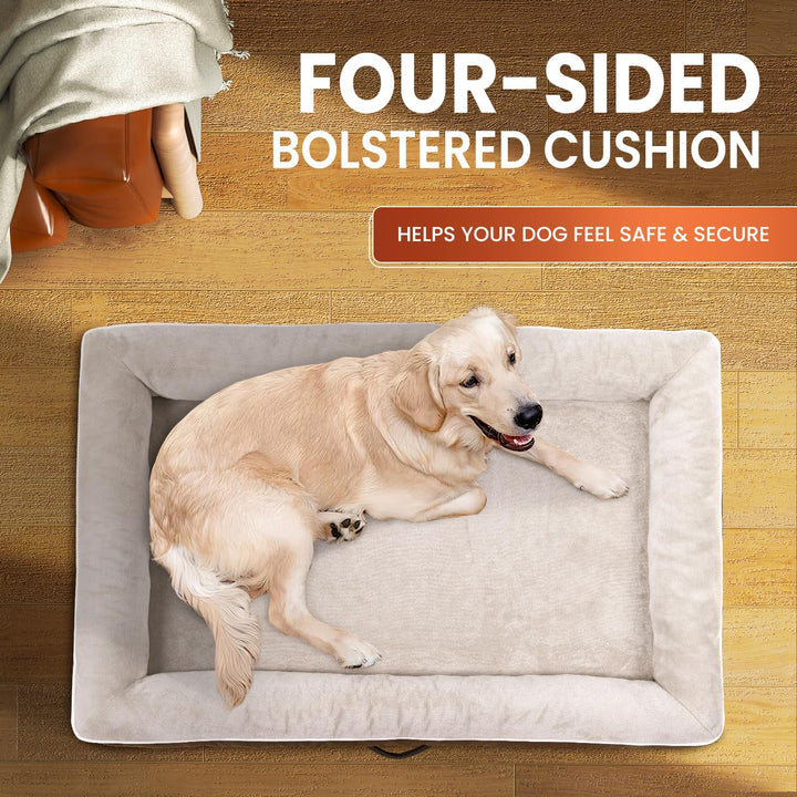Xx-Large Orthopedic Dog Bed, Egg Foam Dog Couch with Removable Washable Cover, Waterproof Pet Sofa Bed with Non-Slip Bottom and Four-Sided Bolster Cushion, Brown Dog Beds for Giant Sized Dog