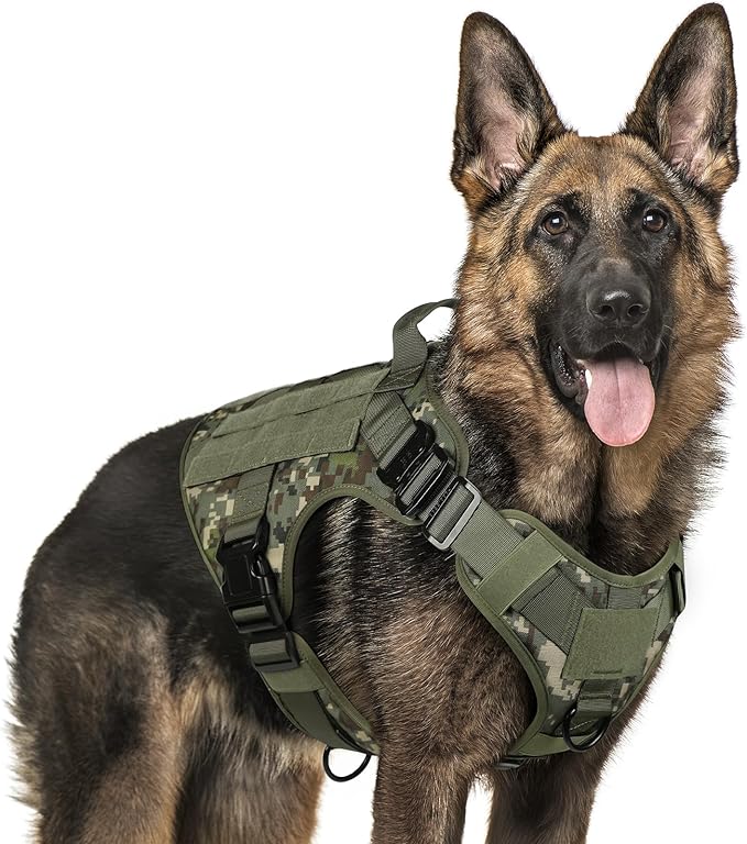Tactical Dog Harness for Large, Heavy Duty Pet Harness with Handle, No-Pull Service Vest Large Breed, Adjustable Military Dog Vest for Training Hunting Walking, Black, L