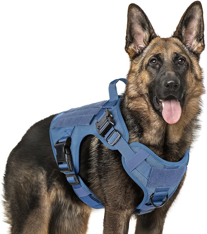 Tactical Dog Harness for Large, Heavy Duty Pet Harness with Handle, No-Pull Service Vest Large Breed, Adjustable Military Dog Vest for Training Hunting Walking, Black, L