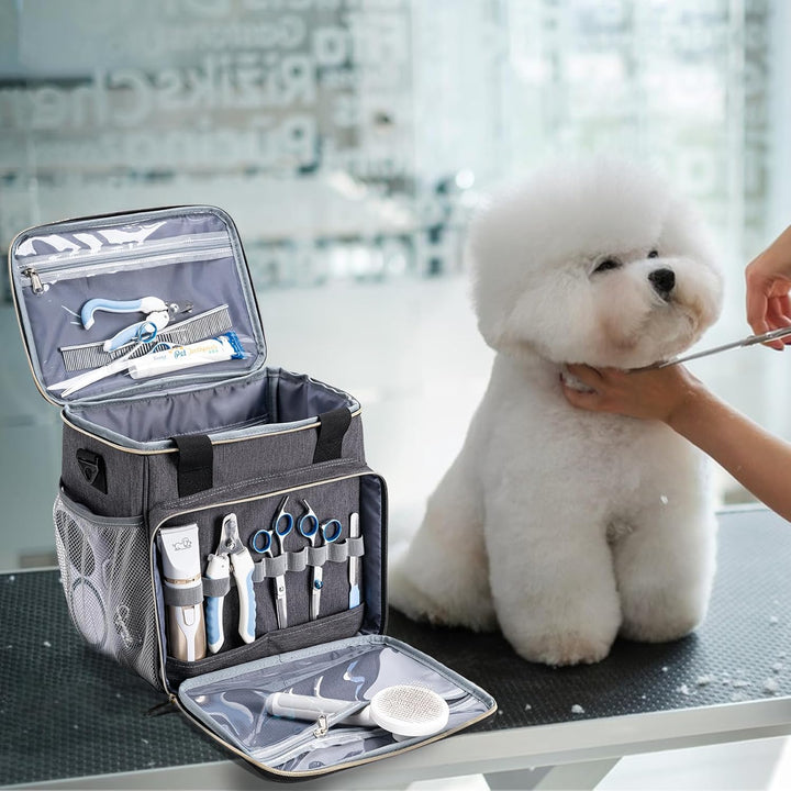 Pet Grooming Bag, Dog Grooming Supplies Organizer Tote Bag, Perfect for Pet Grooming Tool Kit Accessories-Dark Gray