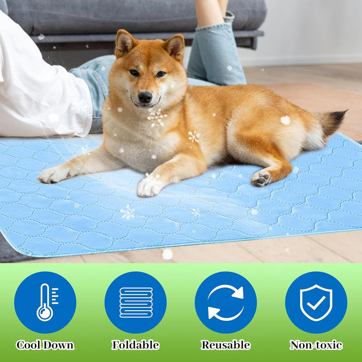 Dog Cooling Mat, 22'' X 28'' Upgrade Pet Cool Mat for Dogs Cats, Summer Ice Silk Dog Cooling Pad & Washable Pee Pad for Indoor or Outdoor - Bottom Waterproof and anti Slip