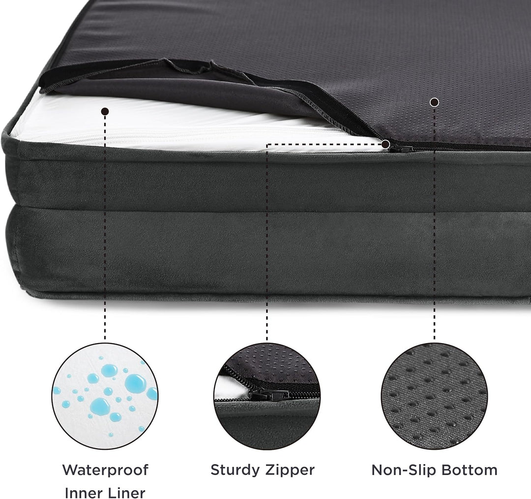 Orthopedic Dog Bed for Large Dogs - Big Washable Dog Sofa Beds Large, Supportive Foam Pet Couch Bed with Removable Washable Cover, Waterproof Lining and Nonskid Bottom, Dark Grey