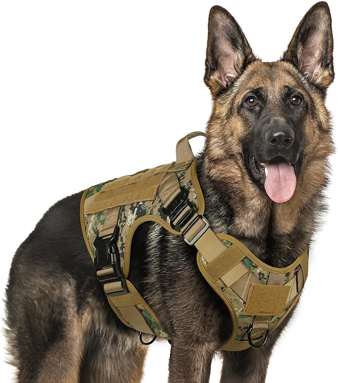 Tactical Dog Harness for Large, Heavy Duty Pet Harness with Handle, No-Pull Service Vest Large Breed, Adjustable Military Dog Vest for Training Hunting Walking, Black, L