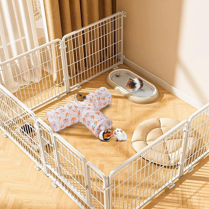 Rabbit Toys, Bunny Tunnels & Tubes, Collapsible 3 Way Rabbit Hideout Tunnel with Chew Toys for Bunny Guinea Pig Ferret Kitten