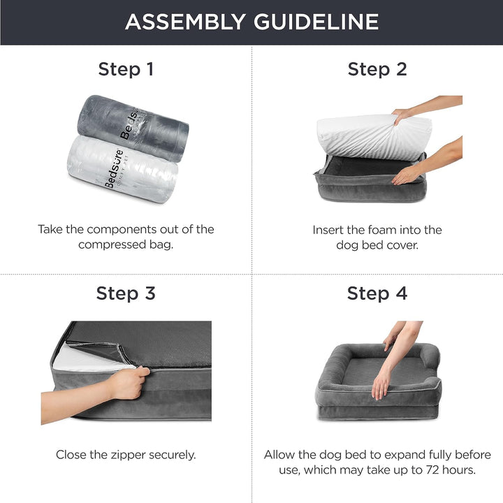 Orthopedic Dog Bed for Large Dogs - Big Washable Dog Sofa Beds Large, Supportive Foam Pet Couch Bed with Removable Washable Cover, Waterproof Lining and Nonskid Bottom, Dark Grey