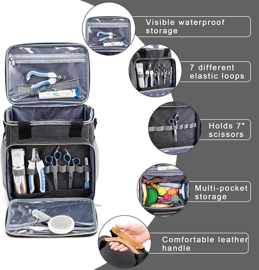 Pet Grooming Bag, Dog Grooming Supplies Organizer Tote Bag, Perfect for Pet Grooming Tool Kit Accessories-Dark Gray