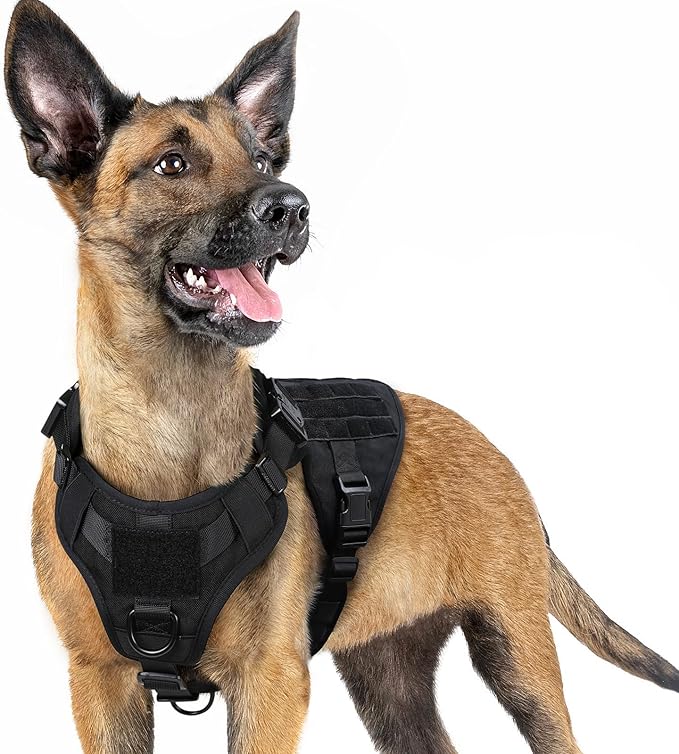 Tactical Dog Harness for Large, Heavy Duty Pet Harness with Handle, No-Pull Service Vest Large Breed, Adjustable Military Dog Vest for Training Hunting Walking, Black, L