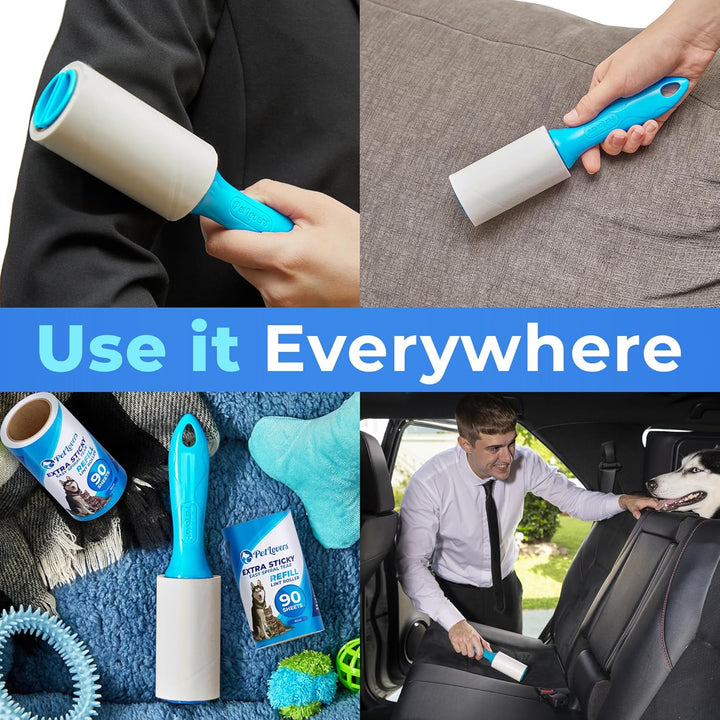 Extra Sticky Lint Roller Mega Value Set 450 Sheets for Pet Hair Removal and Clothes, Dog and Cat Lint Remover 5 Pack Light Blue