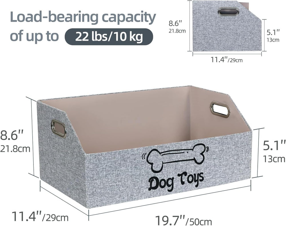 Dog Toy Basket, Puppy Toys Storage Organizer Box Foldable Trapezoid Fabric Bin Pet Supplies Holder Container with Metal Handles for Organizing Dogs Chew Toys Blankets Leashes, Gray