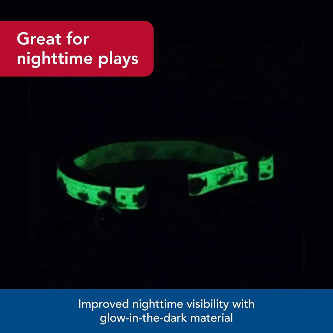 - Safe Cat Glow in the Dark Adjustable Breakaway Collar - Glowing Blue Fish Print - 3/8” X 8"-12”